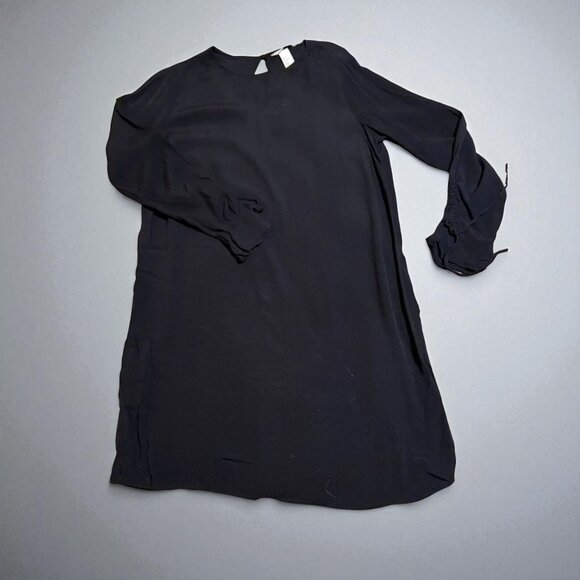 H&M Black Long Sleeve Shift Dress Womens Size 6 Boho Chic Lightweight - Picture 1 of 5